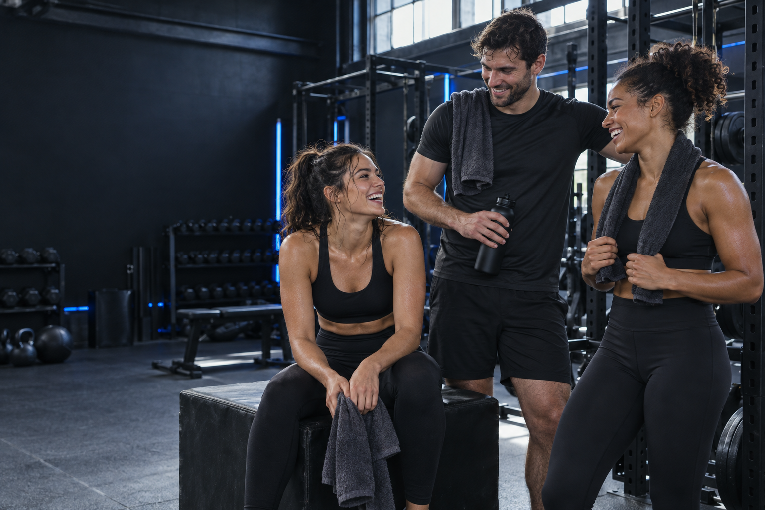 Gym members sharing a moment after their workout
